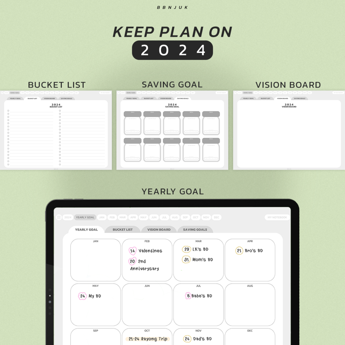 แพลนเนอร์ goodnote template 2024 digital planner: BBNJUK light and clean Preview 1