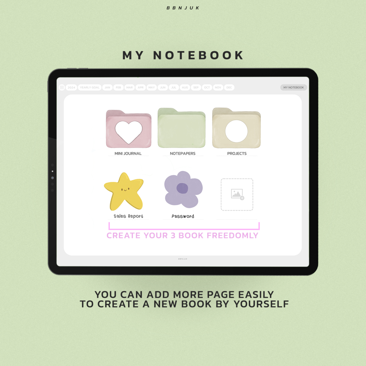 แพลนเนอร์ goodnote template 2024 digital planner: BBNJUK light and clean Preview 2