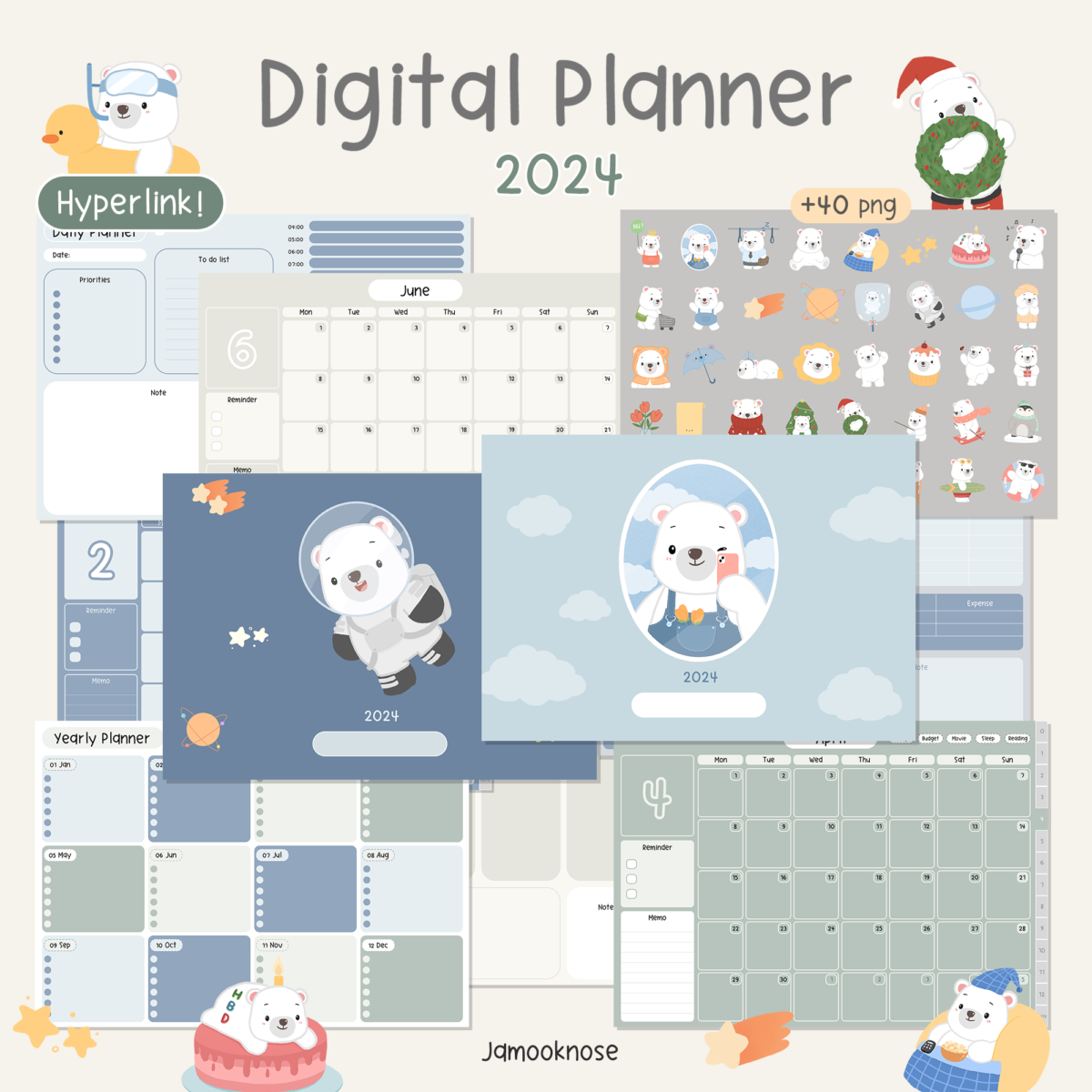 แพลนเนอร์ goodnote template 2024 digital planner: JAMOOKNOSE Cover