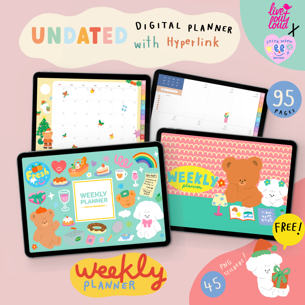 แพลนเนอร์ goodnote template 2024 undated digital planner: LIVE OUT LOUD x STICKWITHME4EV monthly Cover