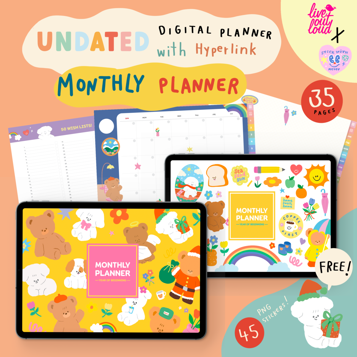 แพลนเนอร์ goodnote template 2024 undated digital planner: LIVE OUT LOUD x STICKWITHME4EV monthly Cover