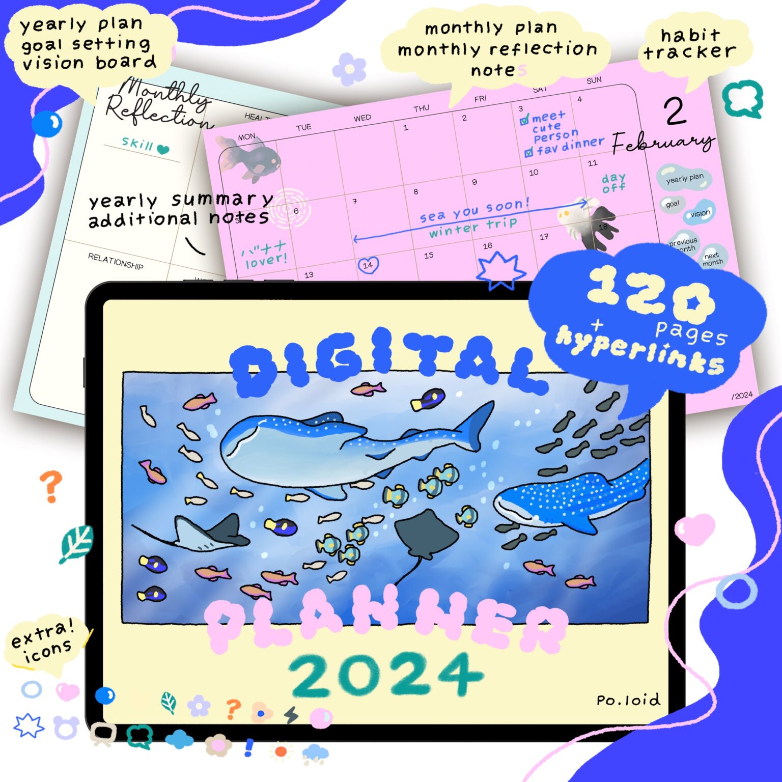 แพลนเนอร์ goodnote template 2024 digital planner: PO.LOID into the sea Cover