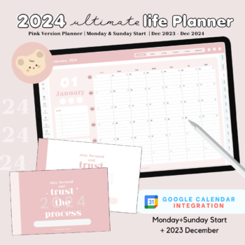 แพลนเนอร์ goodnote template 2024 digital planner: ONTHETABLE.FAC life pink Cover