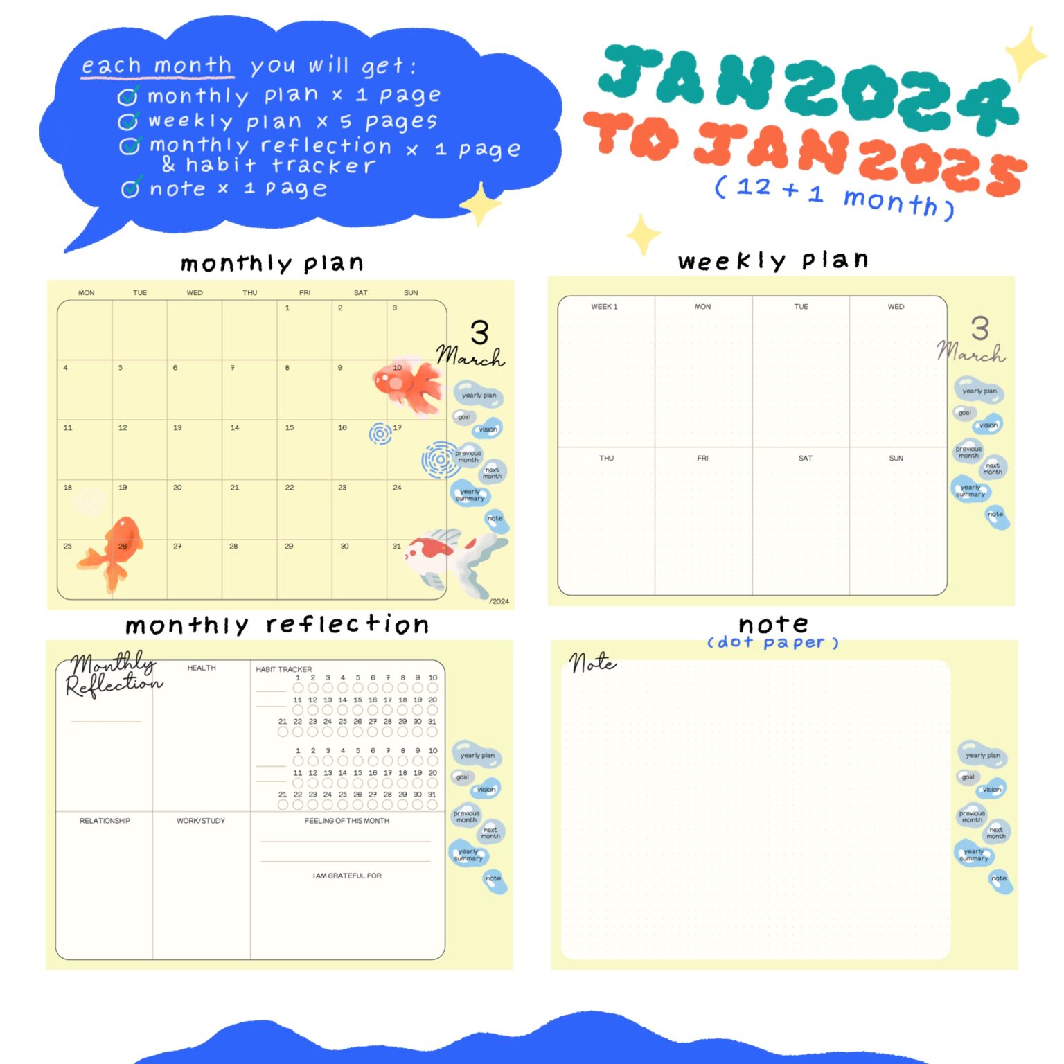 แพลนเนอร์ goodnote template 2024 digital planner: PO.LOID into the sea Preview 1