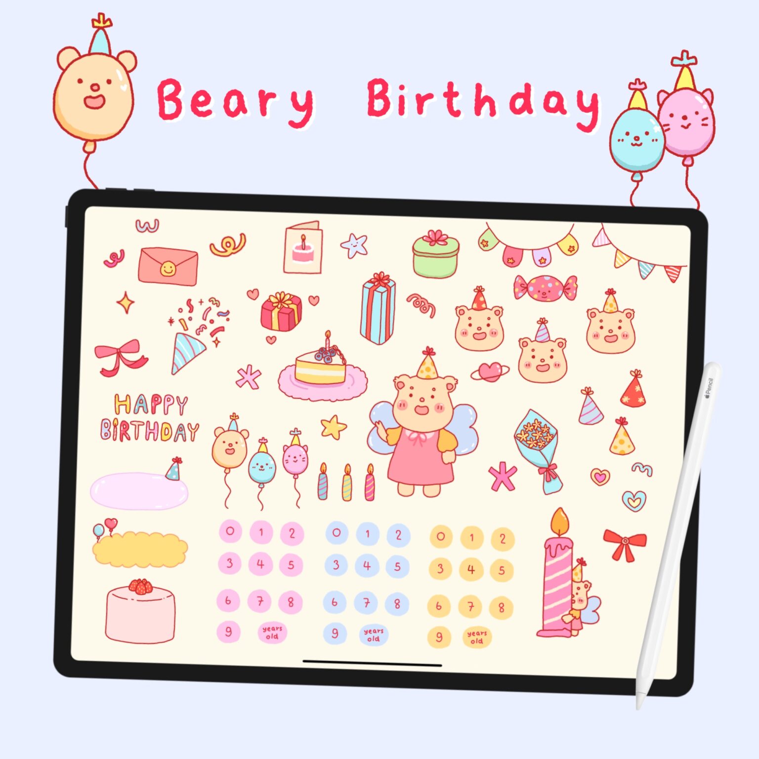 สติ๊กเกอร์ goodnotes png digital sticker: SKYBLUE.MTN beary birthday Cover