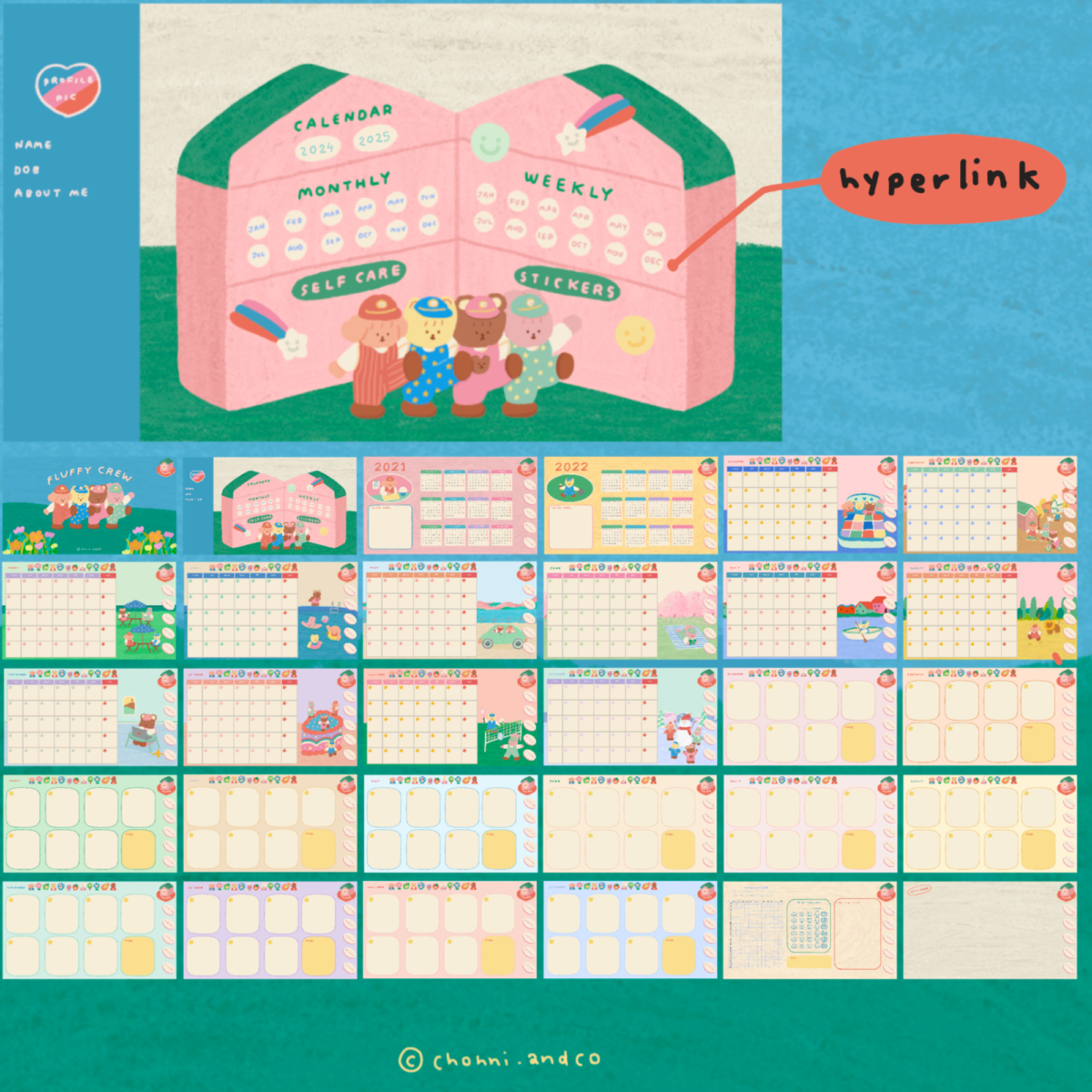 แพลนเนอร์ goodnote template 2024 digital planner: CHONNI.ANDCO fluffy crew Preview 3