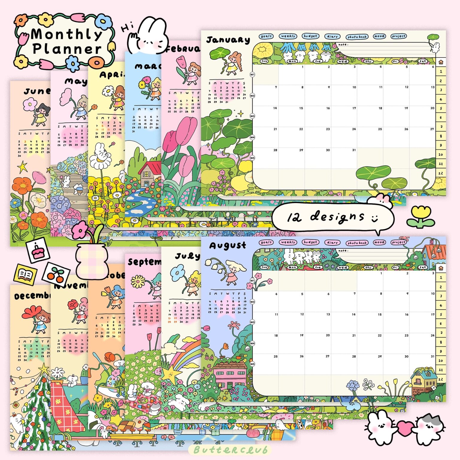 แพลนเนอร์ goodnote template 2024 digital planner: BUTTERCLUB Preview 1