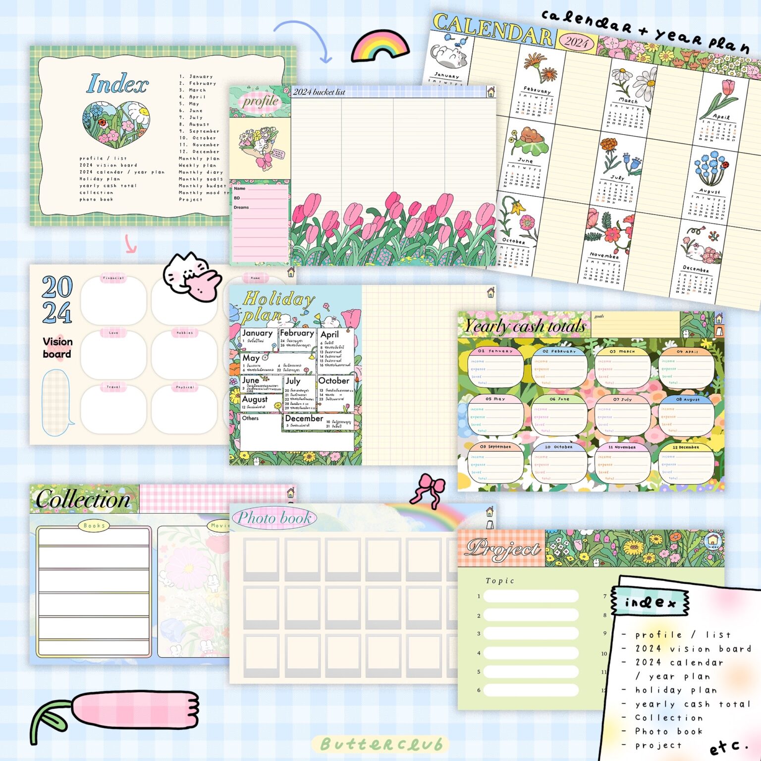 แพลนเนอร์ goodnote template 2024 digital planner: BUTTERCLUB Preview 2