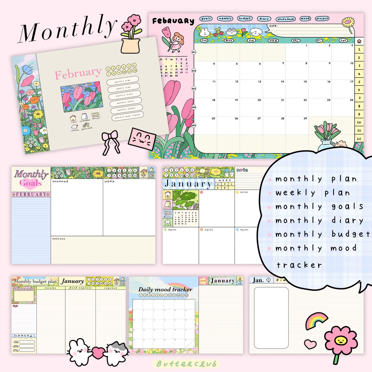 แพลนเนอร์ goodnote template 2024 digital planner: BUTTERCLUB Preview 3