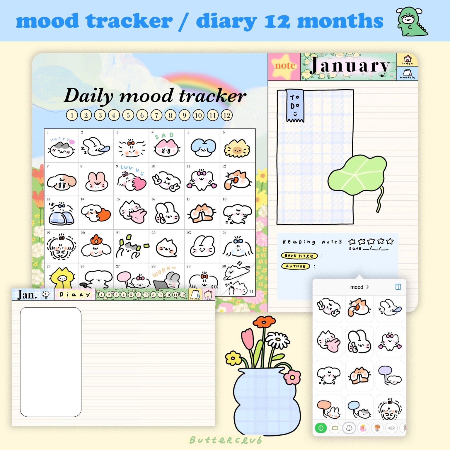 แพลนเนอร์ goodnote template 2024 digital planner: BUTTERCLUB Mood tracker Preview 4