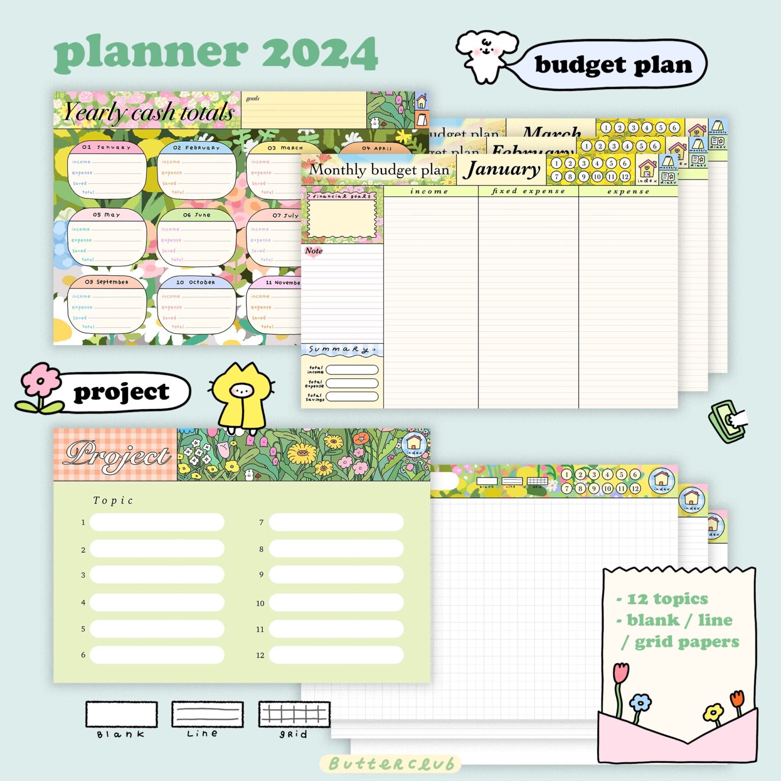 แพลนเนอร์ goodnote template 2024 digital planner: BUTTERCLUB Preview 5