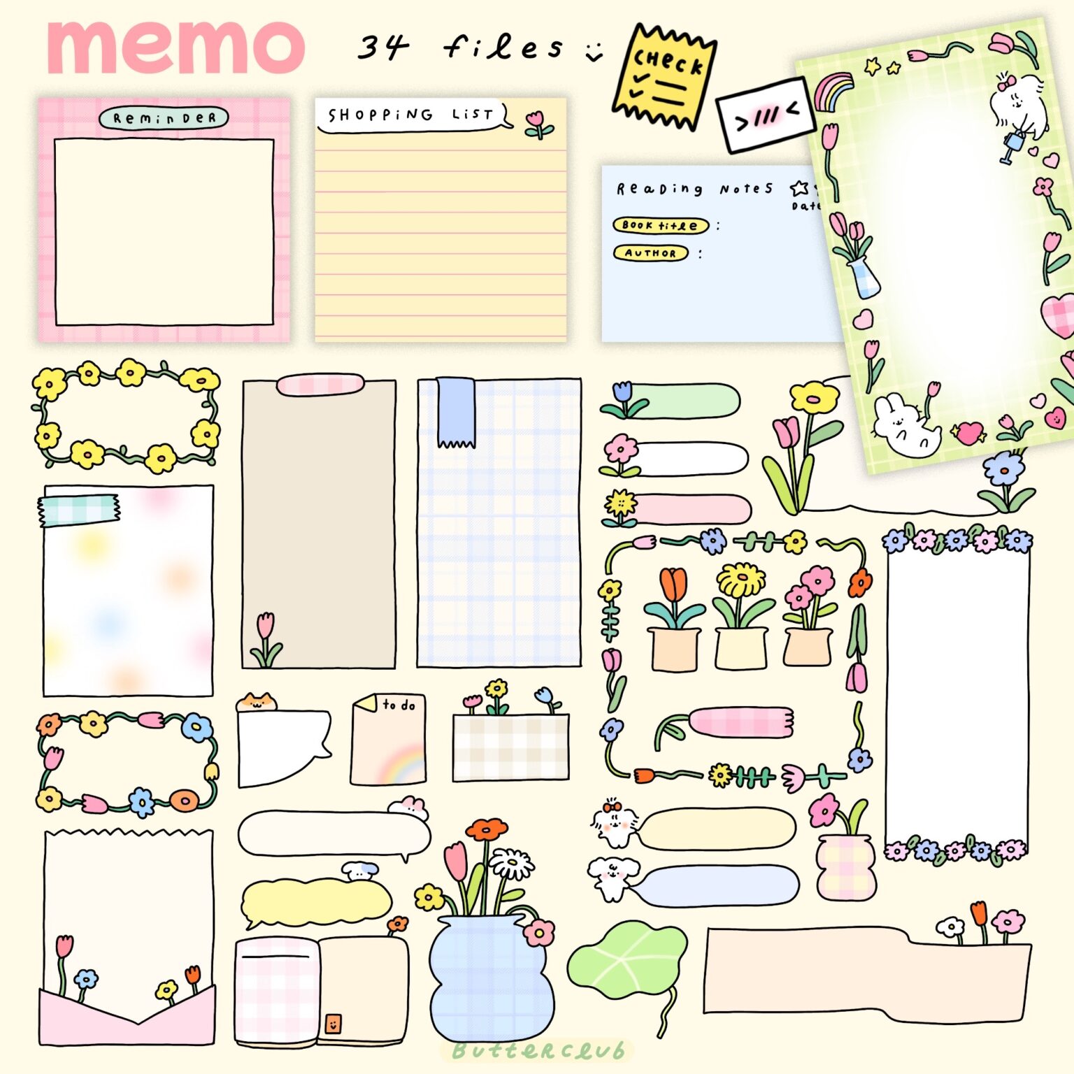 กระดาษโน๊ต memo pad notepad paper png digital notebook: BUTTERCLUB Preview