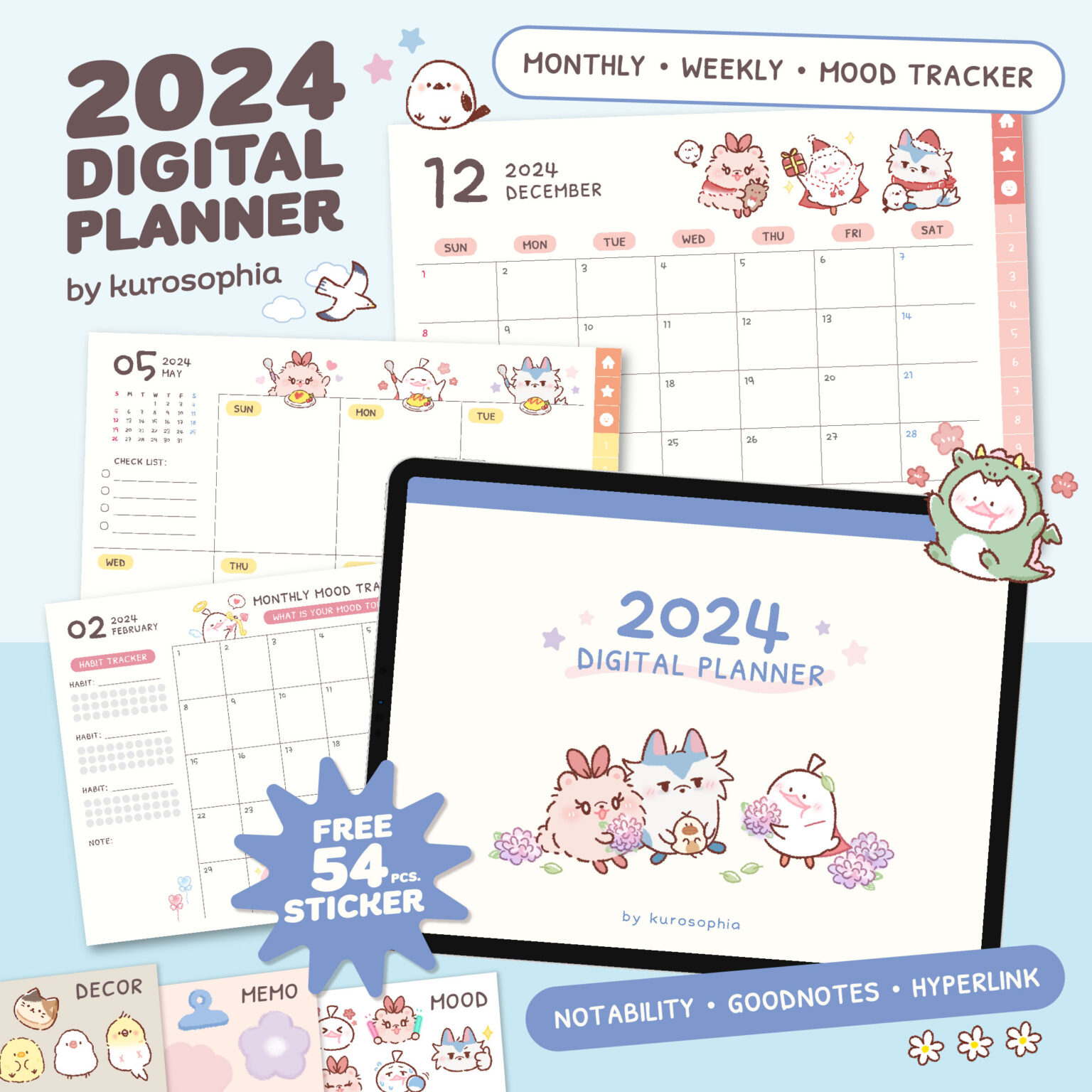 แพลนเนอร์ goodnote template 2024 digital planner: KUROSOPHIA Cover