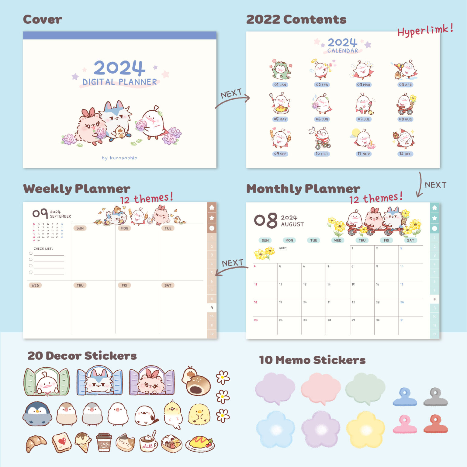 แพลนเนอร์ goodnote template 2024 digital planner: KUROSOPHIA Preview 2