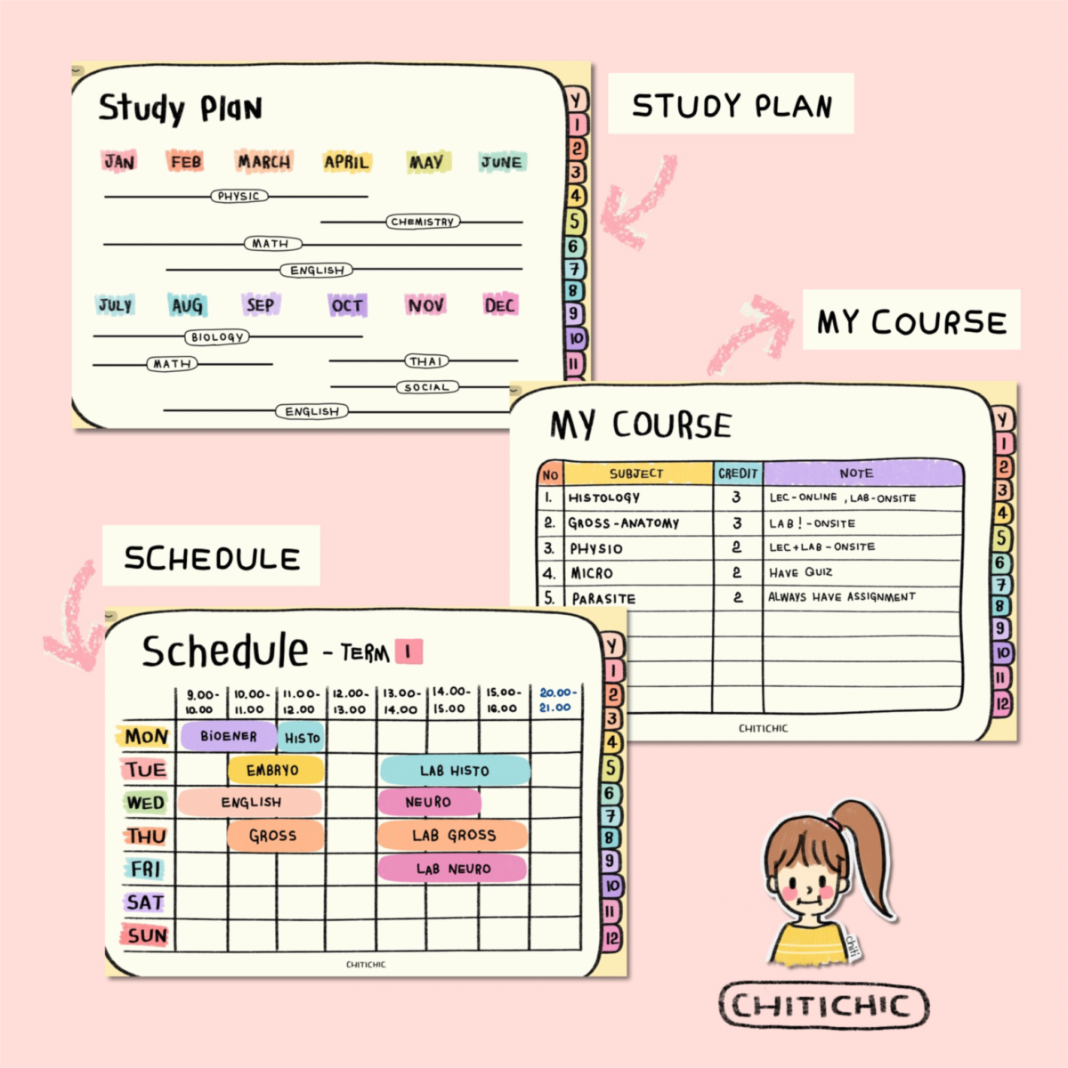 แพลนเนอร์ goodnote template 2024 digital planner: CHITICHIC study Preview 2