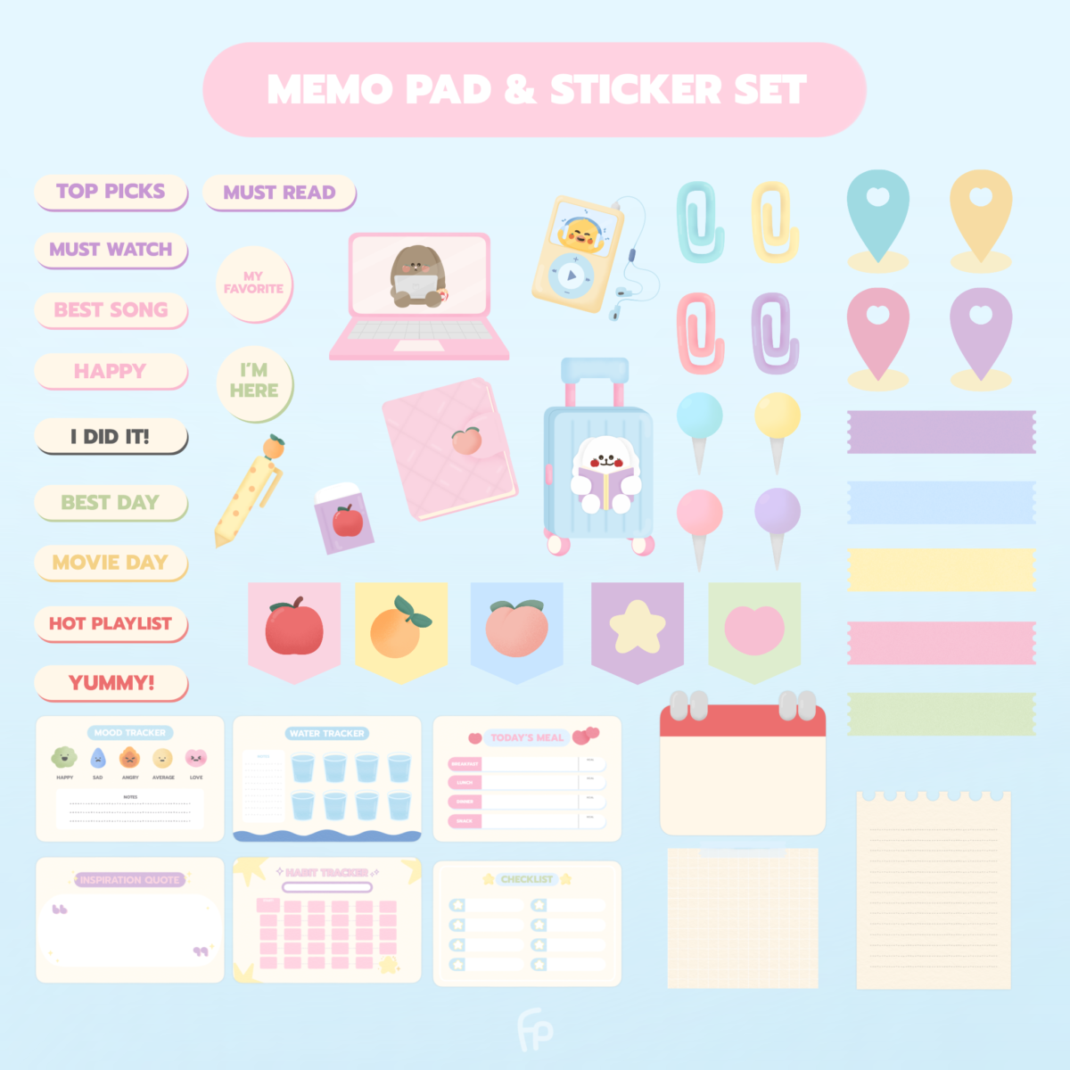 สติ๊กเกอร์ goodnotes png digital sticker: FLUFFPUFFY Fluffpuffy diary