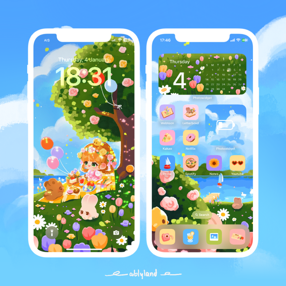 widget icon folder วอลเปเปอร์ไอโฟน wallpaper iphone ipad: ABLYLAND picnic in the bunny park Preview 1
