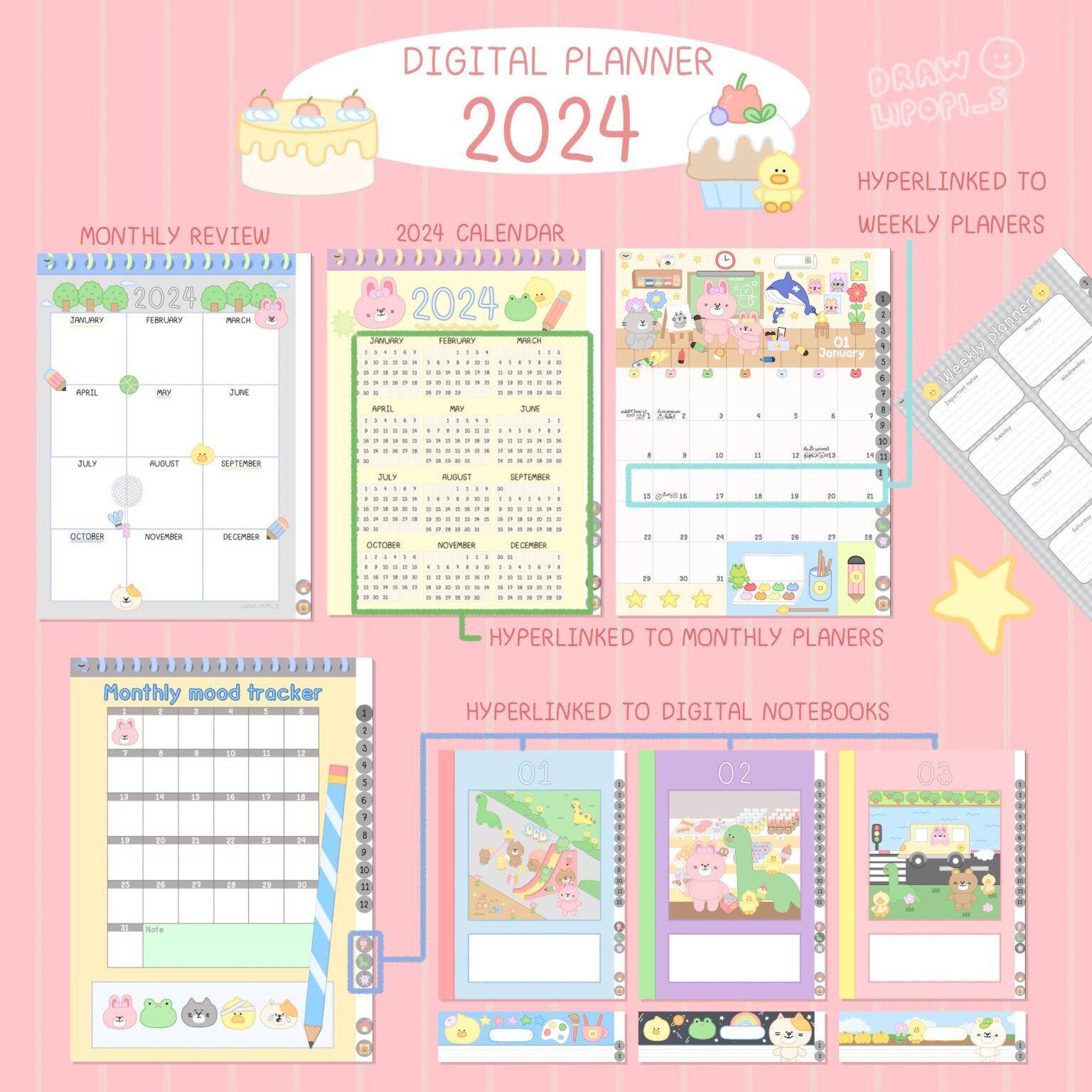 แพลนเนอร์ goodnote template digital planners: DRAWLIPOPI_S 365 day of 2024 Cover