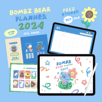 planner planners แพลนเนอร์ goodnote template 2024 digital planner: BOMBZSTUDIO Bombx bear Cover