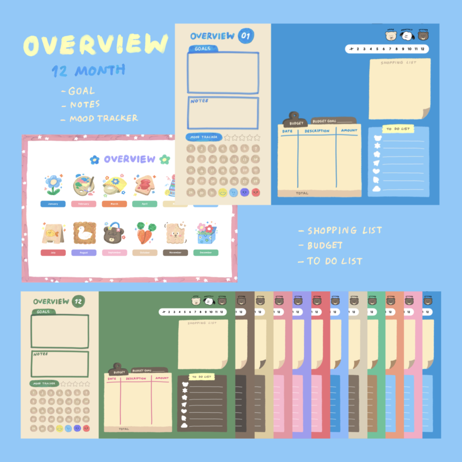 planner planners แพลนเนอร์ goodnote template 2024 digital planner: BOMBZSTUDIO Bombx bear Preview 2