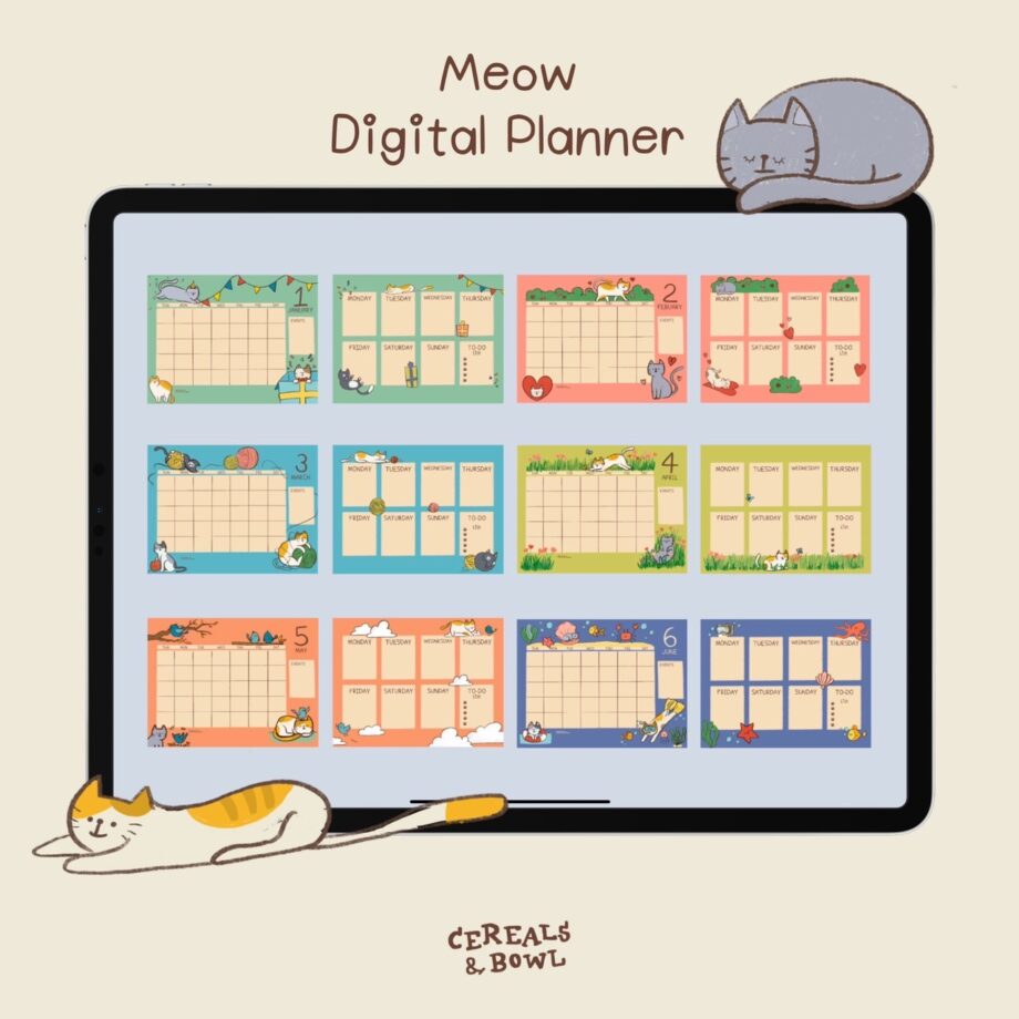 แพลนเนอร์ goodnote template 2024 digital planners: CEREALS & BOWL undated meow Preview 3