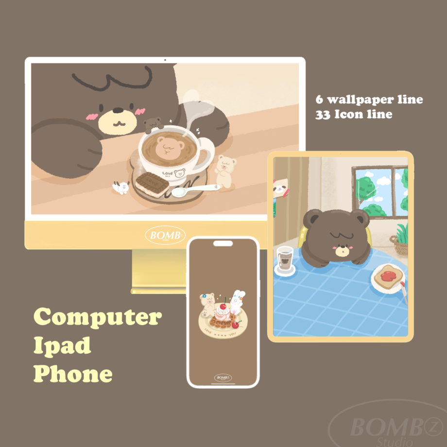 วอลเปเปอร์ไอโฟน wallpaper iphone pc ipad: BOMBZSTUDIO Cafe beary