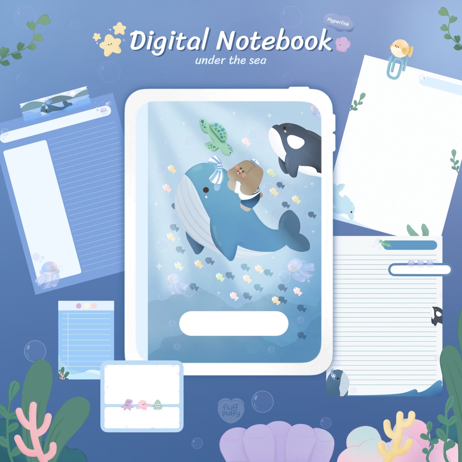 กระดาษโน๊ต png digital memo pad png notepad digital paper: FLUFFPUFFY under the sea Cover