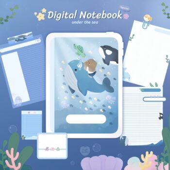 กระดาษโน๊ต png digital memo pad png notepad digital paper: FLUFFPUFFY under the sea Cover