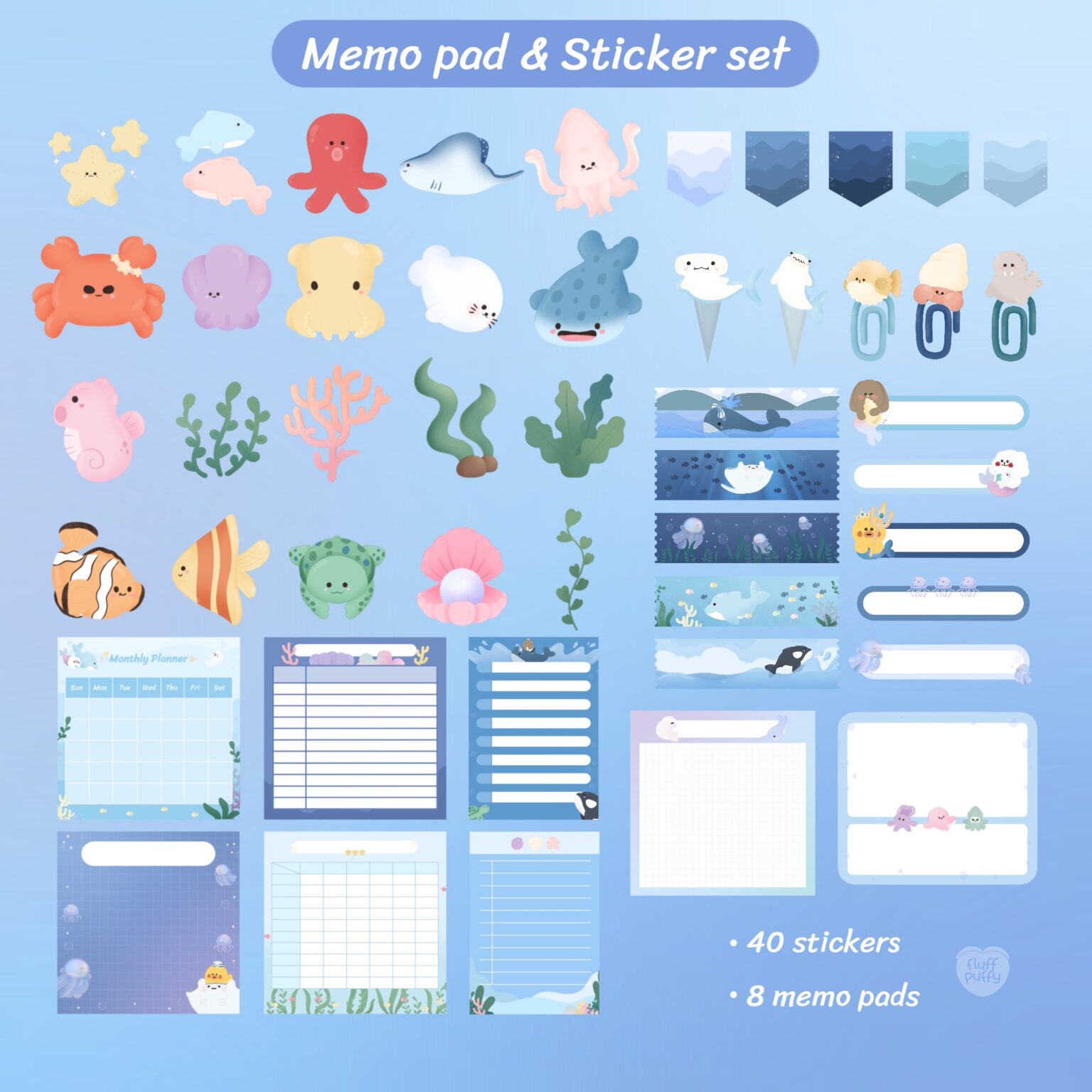 สติ๊กเกอร์ goodnotes สติ๊กเกอร์ png digital sticker: FLUFFPUFFY under the sea Preview