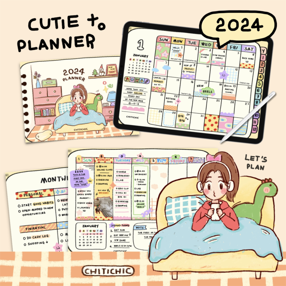 planner planners แพลนเนอร์ goodnote template 2024 digital planner: CHITICHIC cutie Cover