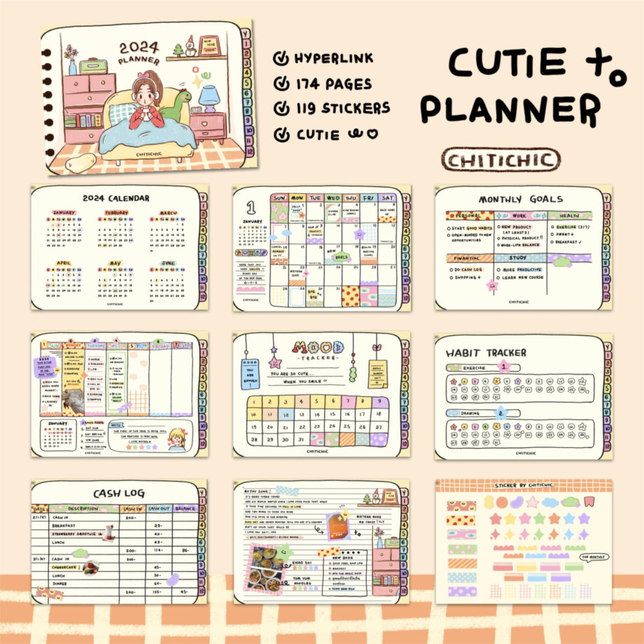 planner planners แพลนเนอร์ goodnote template 2024 digital planner: CHITICHIC cutie Preview