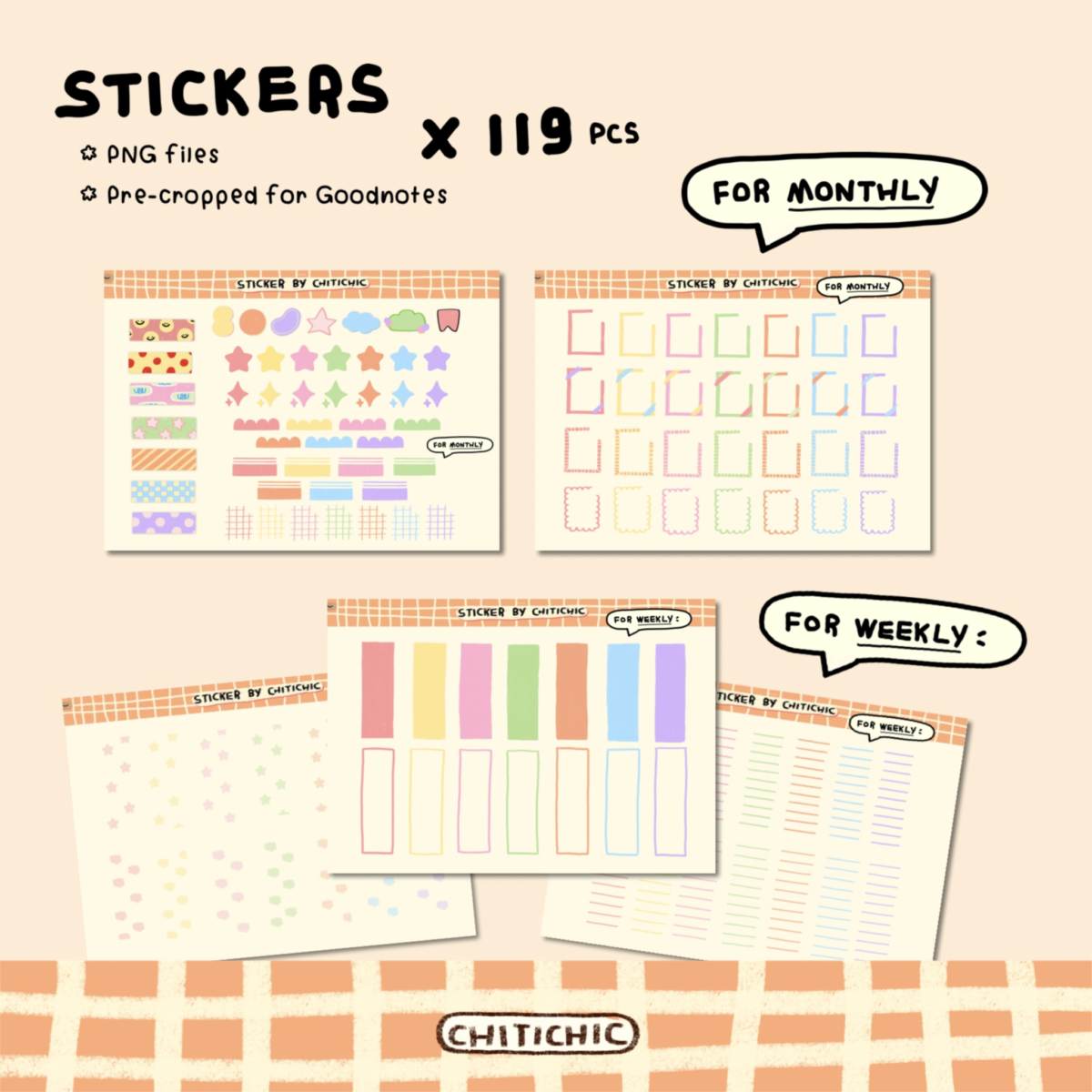 สติ๊กเกอร์ goodnotes สติ๊กเกอร์ png digital sticker: CHITICHIC cutie Preview