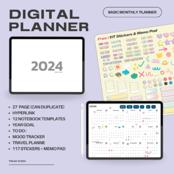 planner planners แพลนเนอร์ goodnote template 2024 digital planner: THE JAY basic monthly planner Cover