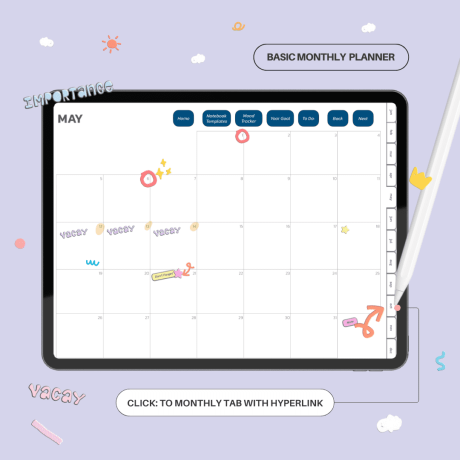 planner planners แพลนเนอร์ goodnote template 2024 digital planner: THE JAY basic monthly planner Example