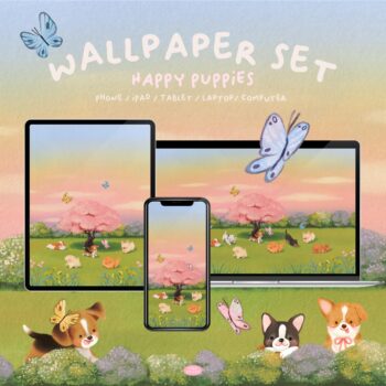 วอลเปเปอร์ wallpaper iphone wallpaper pc wallpaper ipad วอลเปเปอร์ไอโฟน - LALALHAUY digital wallpaper set (happy puppies)