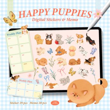 กระดาษโน๊ต png digital memo pad png notepad digital paper: LALALHAUY sticker & memo (happy puppies) Cover