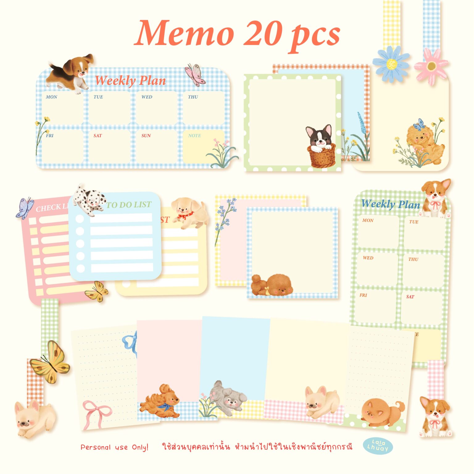 กระดาษโน๊ต png digital memo pad png notepad digital paper: LALALHAUY sticker & memo (happy puppies) Preview 1