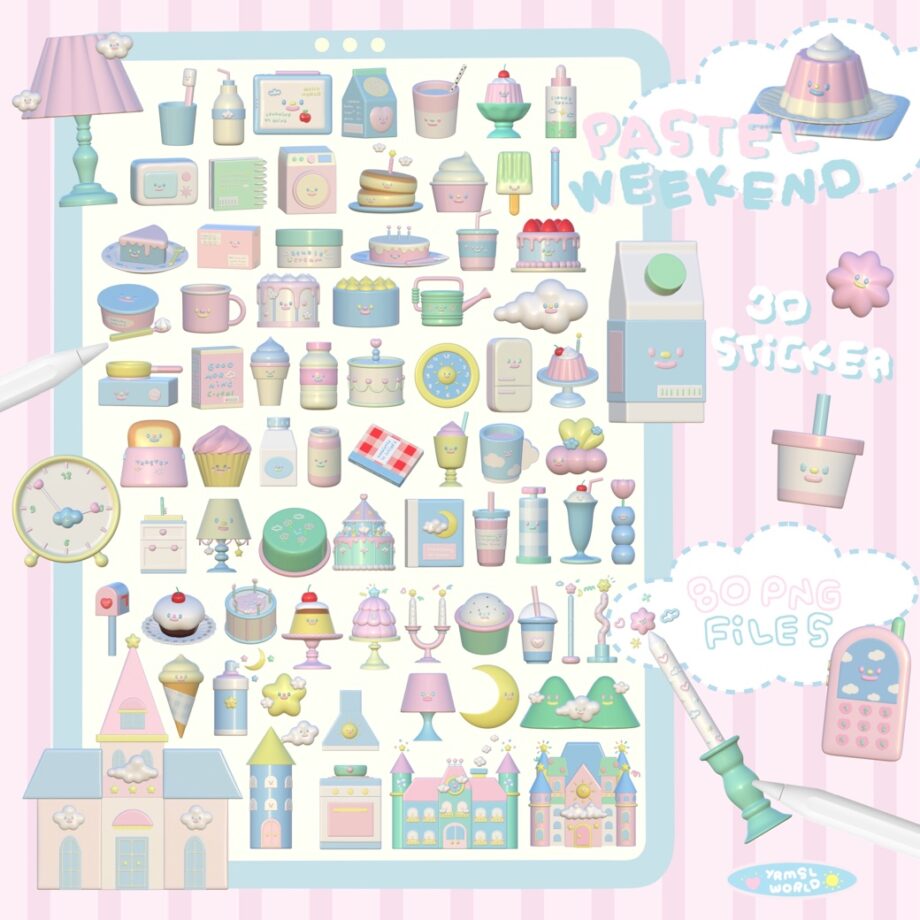 สติ๊กเกอร์ goodnotes png digital sticker: YRMSLWORLD Pastel weekend 3d Cover