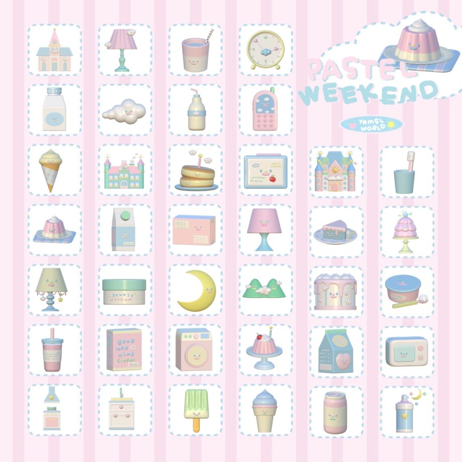 สติ๊กเกอร์ goodnotes png digital sticker: YRMSLWORLD Pastel weekend 3d Preview 3