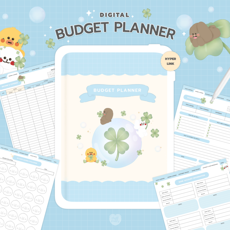 แพลนเนอร์ goodnote template digital planner: FLUFFPUFFY DIGITAL BUDGET Have a lucky day Cover