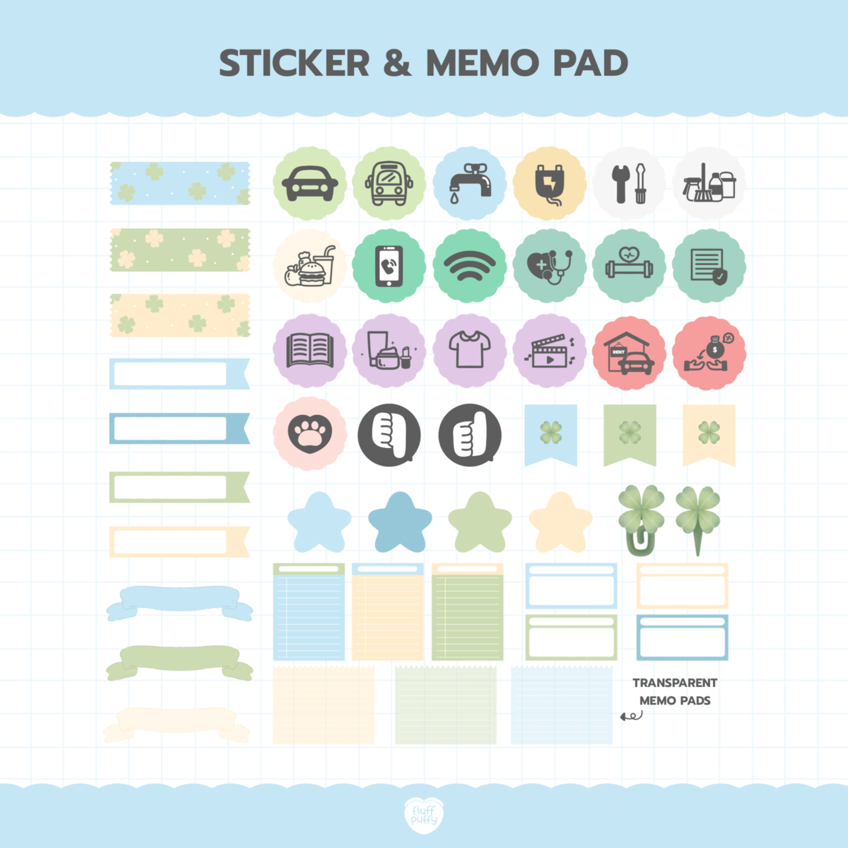 สติ๊กเกอร์ goodnotes png digital sticker: FLUFFPUFFY DIGITAL BUDGET Have a lucky day Preview