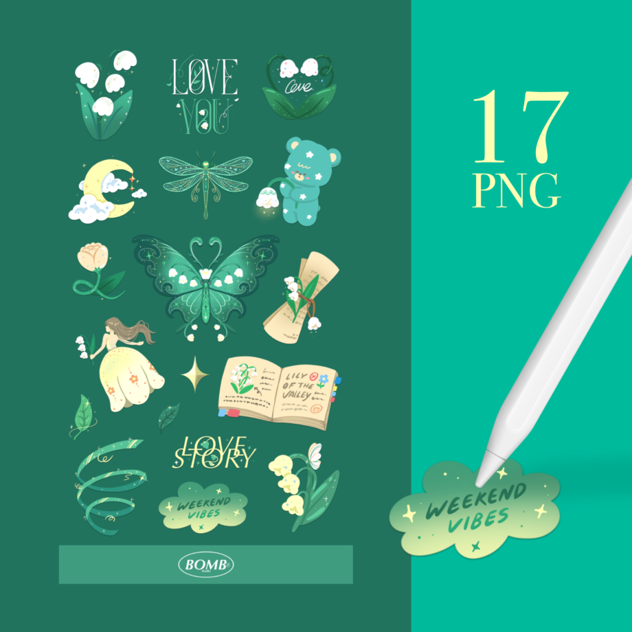 สติ๊กเกอร์ goodnotes png digital sticker: BOMBZSTUDIO Lily of the valley: preview 2