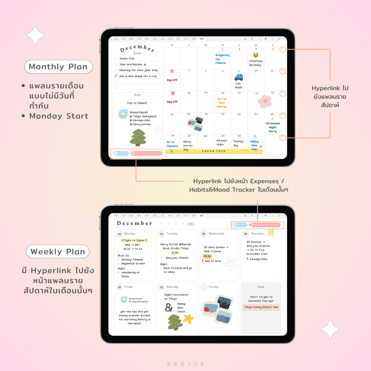 planners แพลนเนอร์ goodnote template digital planner: BBNJUK undated project ver: monthly