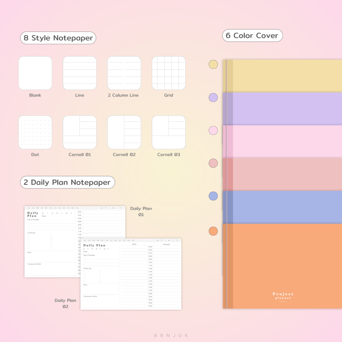 planners แพลนเนอร์ goodnote template digital planner: BBNJUK undated project ver: notebook cover