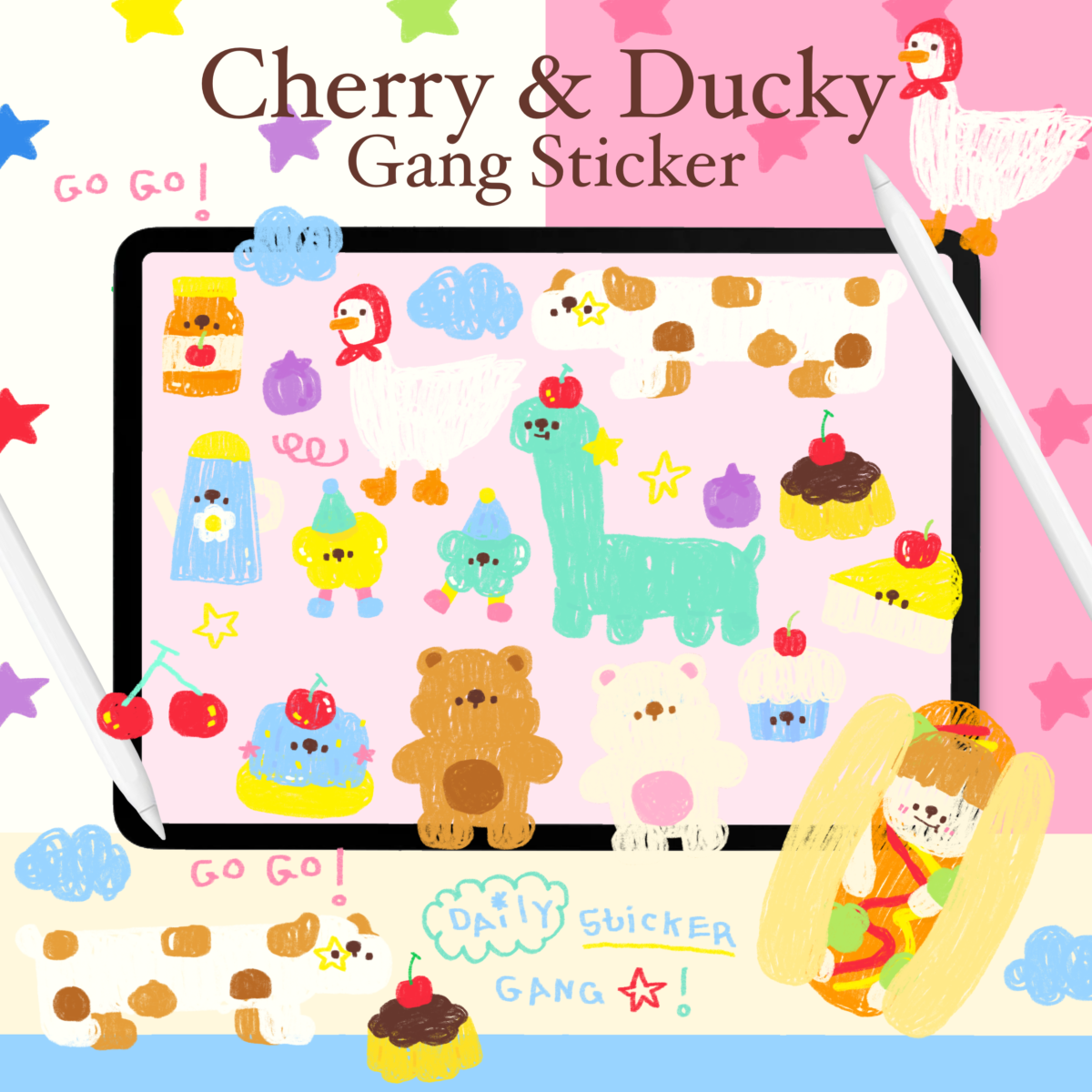 สติ๊กเกอร์ goodnotes png digital sticker: CUTIEPIEBMINE: Cherry & ducky gang Cover