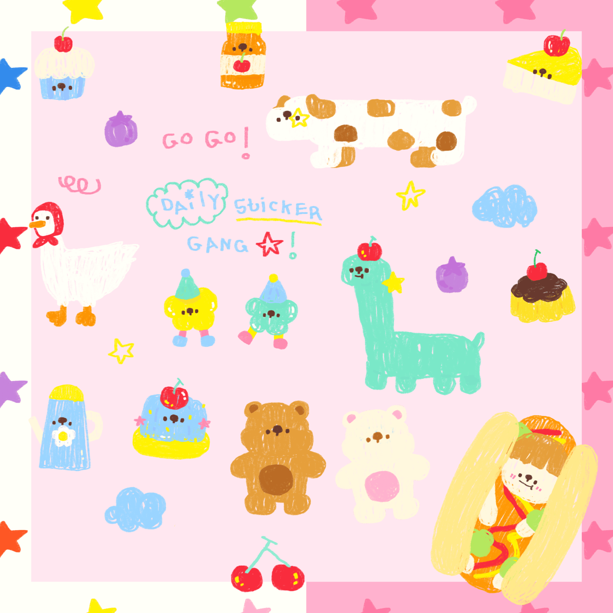 สติ๊กเกอร์ goodnotes png digital sticker: CUTIEPIEBMINE: Cherry & ducky gang Preview