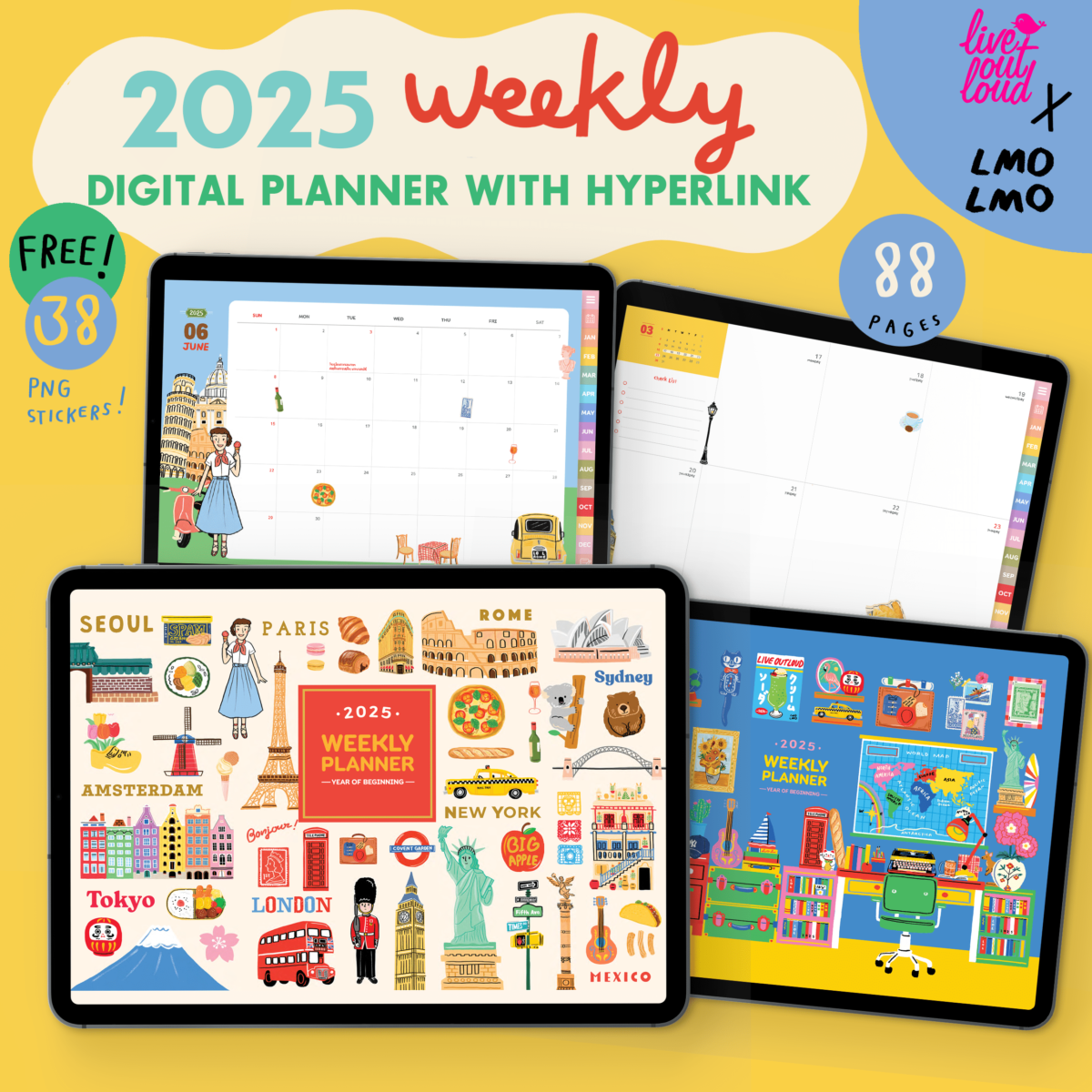 planners แพลนเนอร์ goodnote template 2025 digital planner: LIVE OUT LOUD x LMOLMO Weekly Cover