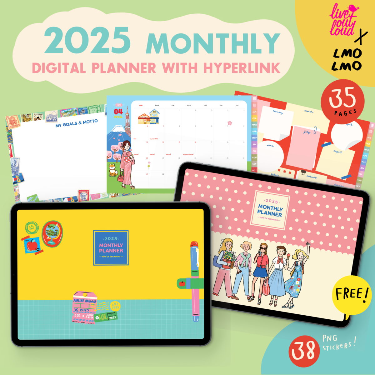 planners แพลนเนอร์ goodnote template 2025 digital planner: LIVE OUT LOUD x LMOLMO Weekly Cover Monthly Cover