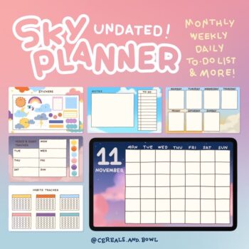 planners แพลนเนอร์ goodnote template digital planner: CEREALS & BOWL undated Sky Cover