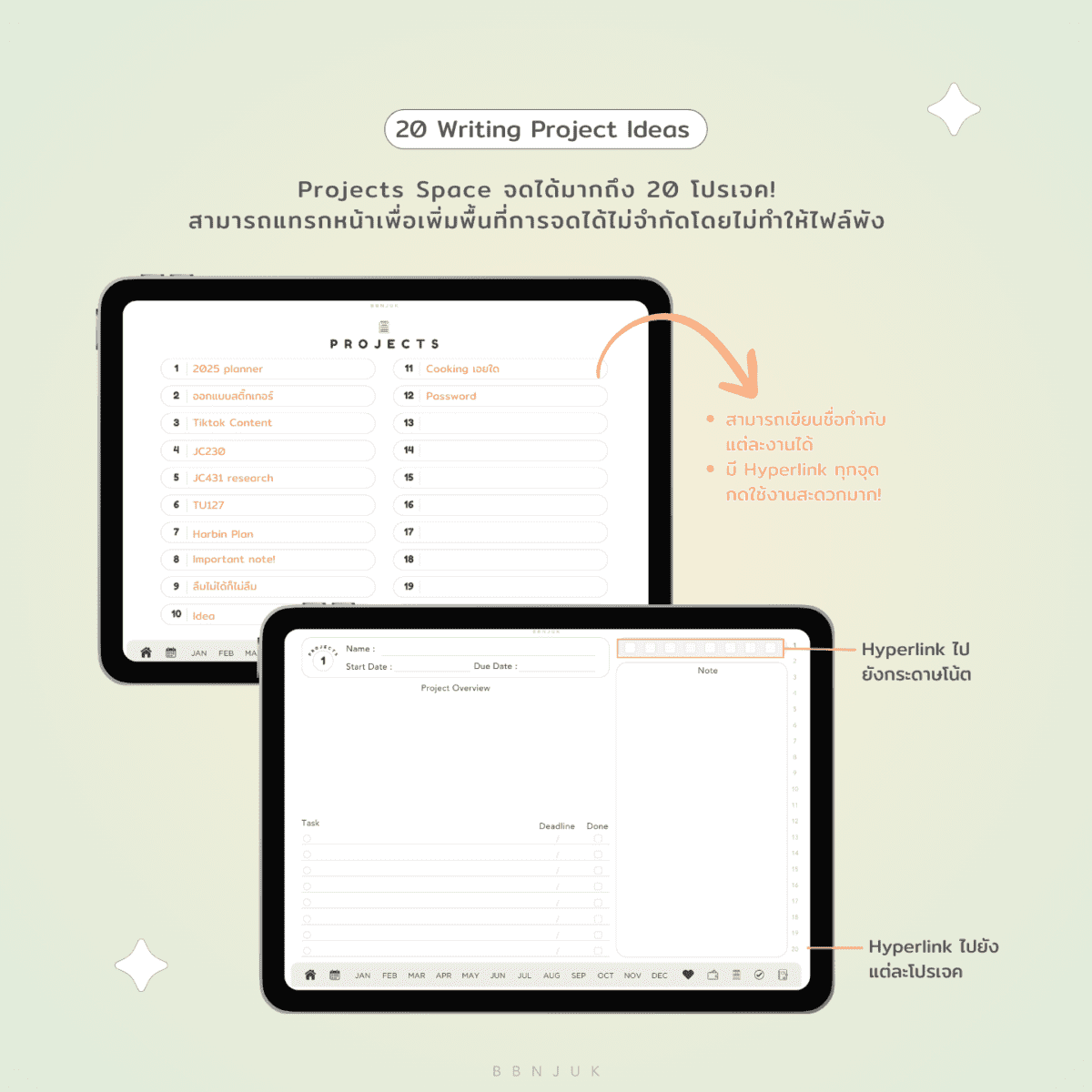 planners แพลนเนอร์ goodnote template 2025 digital planner: BBNJUK: project idea